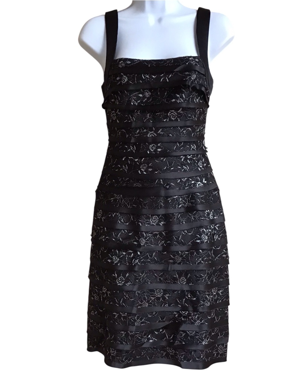 BCBG Maxazria Layered Satin &  Lace Open Back Mini Dress